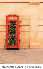 Famous red telephone booth in London, United Kingdom.