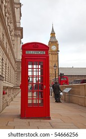 Famous Red Telephone Booth In London, UK