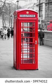 Famous Red Telephone Booth In London, UK