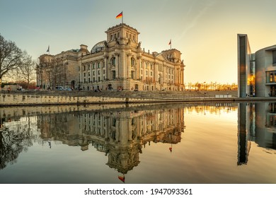 The Famous Reichstag Building In Berlin While Sunset