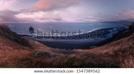 Similar – A big cloud hangs over a fjord