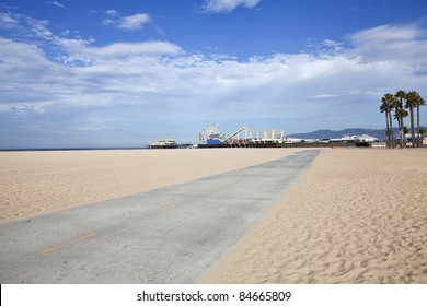 Famous Santa Monica Beach Bike Path And Amusement Pier.