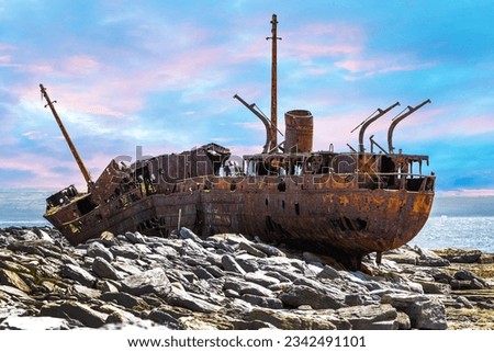 Famous shipwreck boat at Inisheer Aran Islands Ireland summer day