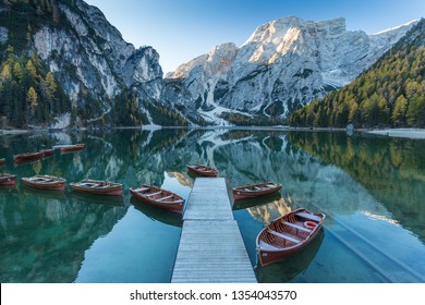 Famous shot at lake Braies in Italy