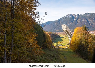 Famous Ski Flying Platform, Garmisch-partenkirchen In Autumn, Upper Bavaria, View From Hiking Trail To Wamberg