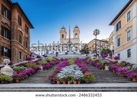 The famous Spanish Steps at Piazza di Spagna and Trinità dei Monti church at the top in Rome, Italy.