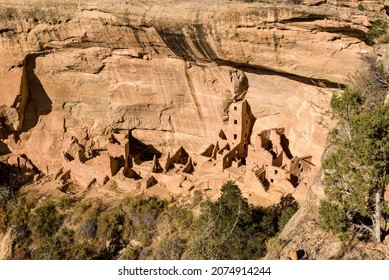 Famous Square Tower House In Mesa Verde Naitonal Park, USA