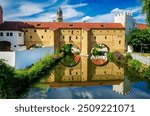 Famous Stadtbrille buildung, part of the  town fortifications of Amberg in Upper Palatinate in Bavaria, Germany