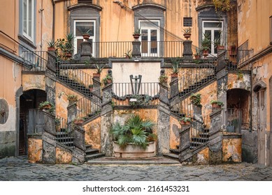 The famous staircases of Palazzo Marigliano, Naples, Italy. Palazzo Marigliano is a historical, renaissance-style  palace in Naples city center. - Shutterstock ID 2161453231