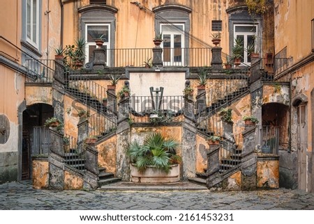 The famous staircases of Palazzo Marigliano, Naples, Italy. Palazzo Marigliano is a historical, renaissance-style  palace in Naples city center.