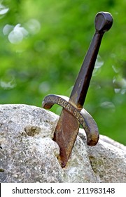 Famous Sword Excalibur Of King Arthur Stuck In The Rock