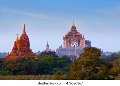 Famous Thatbyinnyu Temple At Sunset In Bagan, Myanmar. The Pagoda Was Built In The 12th Century During The Reign Of King Alaungsithu.