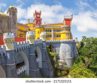 The Famous Tourist Attraction - Pena National Palace Or Palacio Nacional Da Pena. Sintra, Portugal