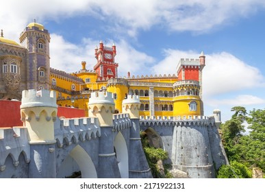 The famous tourist attraction - Pena National Palace or Palacio Nacional da Pena. Sintra, Portugal.