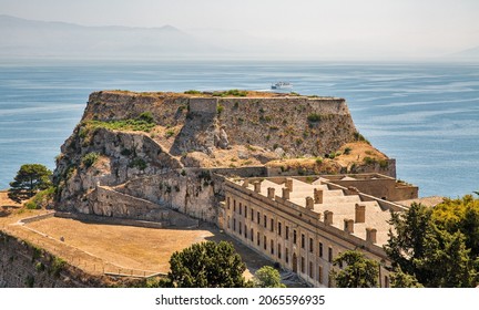 Famous Touristic Landmark Old Venetian Fortress Inner Yard And Old British Hospital. Kerkyra City, Corfu, Greece