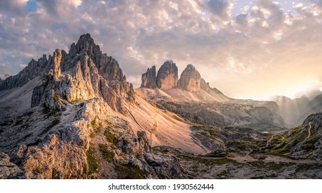 The famous "Tre cime di Lavaredo", situated between Veneto and South Tyrol, in northern Italy. Dolomites, South Tyrol, Italy. - Shutterstock ID 1930562444