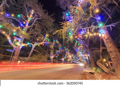 Famous Tree Lights Of Christmas Tree Lane At Night, Los Angeles