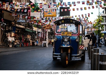 Famous Tuk Tuk Taxi in Colors of Khao San Road in Bangkok City, Thailand