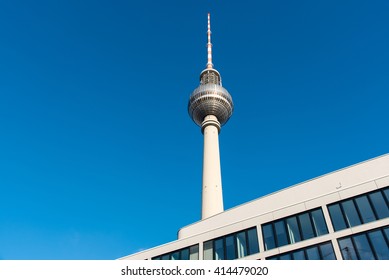 The famous TV Tower and a modern building in Berlin, Germany