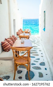 Famous Typical Greek Bar Outdoor In Mykonos