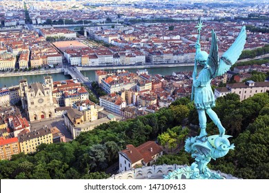 Famous view of Lyon from the top of Notre Dame de Fourviere