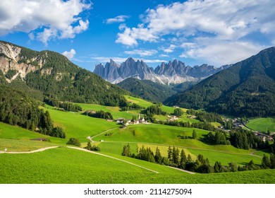 The famous village of Santa Maddalena in Val di Funes. Dolomites.