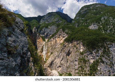 Famous Waterfall Slap Boka On Sunny Summer Day In Julian Alps In Triglav National Park, Slovenia