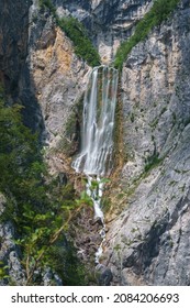 Famous Waterfall Slap Boka On Sunny Summer Day In Julian Alps In Triglav National Park, Slovenia