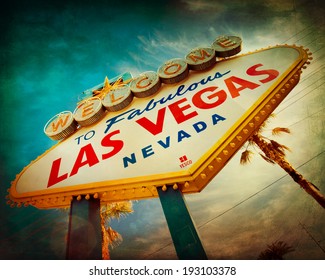 Famous Welcome to Las Vegas sign with vintage texture