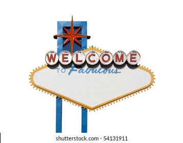Famous Welcome to Las Vegas sign with text blanked out.