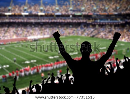 Fan celebrating a victory at a American football game.