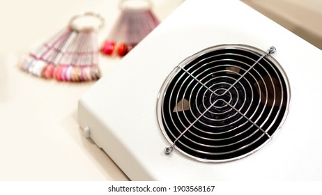 A Fan - Ventilator In A Beauty Salon For A Manicure. Nail Drying. The Fan On The Table.