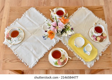 Fancy Afternoon Spring Tea Party With Cookies And Fancy Tea Cups