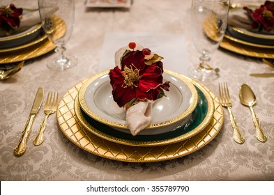 Fancy Dinner Setting - Dining Room Table - Shutterstock ID 355789790