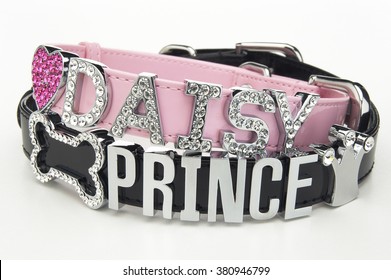 Fancy Dog Collars On White Background