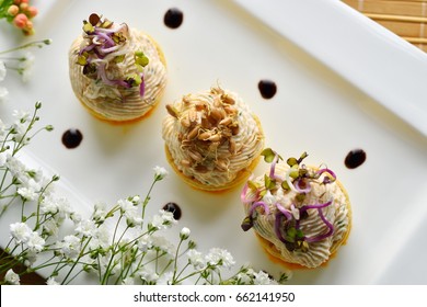 Fancy Food Arrangement With Healthy Roe Salad And Wheat Germs