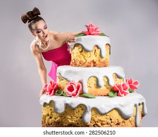 Fancy Girl Near A Huge Cake