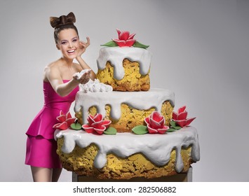 Fancy Girl Near Huge Cake Stock Photo (Edit Now) 282506882