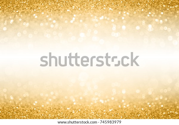Fancy gold glitter sparkle confetti background for\
golden happy birthday party invite, 50th wedding anniversary\
banner, sequin glitz border, Christmas ad or New Year’s Eve\
champagne color white\
space
