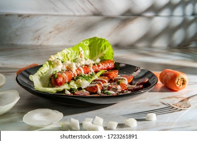 Fancy Gourmet Gluten-free Lettuce Wrap Hot Dog With Carrots