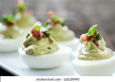 Fancy Green Deviled Egg Appetizer With Garnish