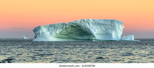 Fancy icebergs of different forms in the Disko Bay. Their source is by the Jakobshavn glacier. This is a consequence of the phenomenon of global warming and catastrophic thawing of ice, Greenland 