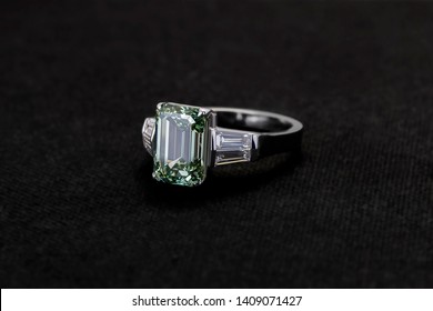 Fancy Intense Green Emerald Cut Diamond Ring