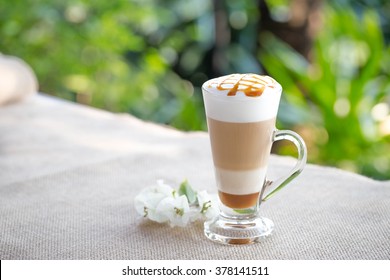 Fancy Latte Coffee In Glass Jar