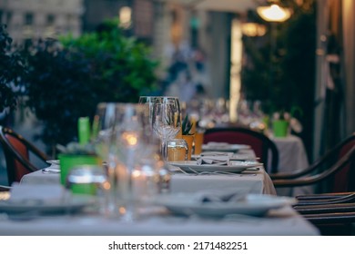 A Fancy Looking Dining Table On The Street Of SanGimignano, Italy. 