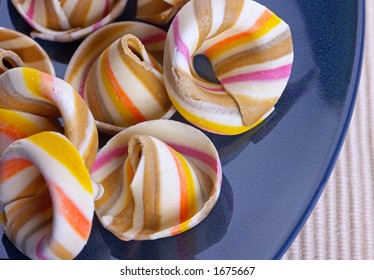 Fancy Pasta On A Blue Plate