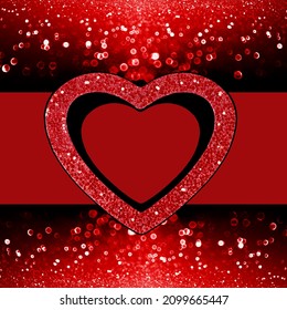 Fancy ruby red black glitter sparkle confetti background for glitzy glam happy birthday party invite, Valentine’s Day love romance heart shape card, bridal engagement, anniversary or wedding design
