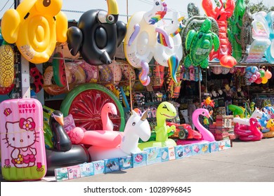 Fancy Swim Rings Shops Located In Local Market Of Thailand, Karnjanaburi Province, 10/2/2018