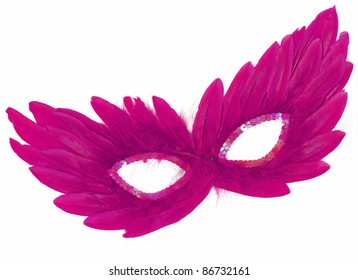 Fancy Vintage Festive Purple / Pink Feathers With Sequin Dress Mask Isolated On White Background