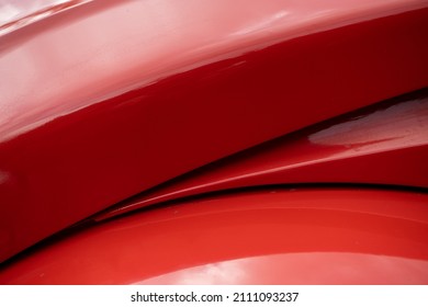 Fancy Vintage Red Car Classic Automobile 1974 French Exterior Close Up Shiny Red Paint, Smooth Curvy Lines Beautiful Car